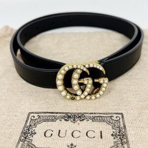 GUCCI Double G Black Pearl Accent Leather Belt